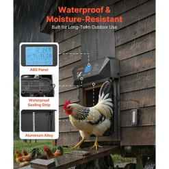 VEVOR Automatic Chicken Coop Door, DC & Battery Powered Chicken Door with LCD Display, Light Sensor, Timer & Manual Setting, Anti-Pinch Security, Durable Aluminum Alloy, Chick Run Gate Opener for Farm
