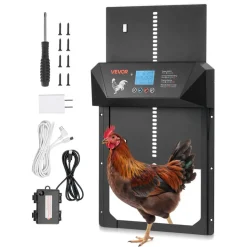VEVOR Automatic Chicken Coop Door, DC & Battery Powered Chicken Door with LCD Display, Light Sensor, Timer & Manual Setting, Anti-Pinch Security, Durable Aluminum Alloy, Chick Run Gate Opener for Farm