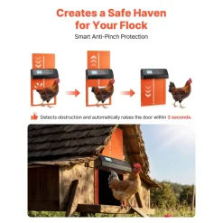 VEVOR Automatic Chicken Coop Door, Solar & Battery Powered Chicken Door with LCD Display, Remote Control, Light Sensor & Timer, Anti-Pinch Security, Aluminum Alloy Chick Run Gate Opener, Orange