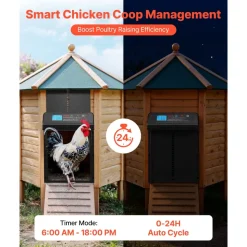VEVOR Automatic Chicken Coop Door, Battery Powered Chicken Coop Door with Timer & Manual Setting, Anti-Pinch Security, Durable Aluminum Alloy, Chick Run Gate Opener with Waterproof Sealing, Orange