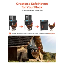 VEVOR Automatic Chicken Coop Door, Battery Powered Chicken Coop Door with Timer & Manual Setting, Anti-Pinch Security, Durable Aluminum Alloy, Chick Run Gate Opener with Waterproof Sealing, Orange