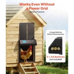 VEVOR Automatic Chicken Coop Door, Battery Powered Chicken Coop Door with Timer & Manual Setting, Anti-Pinch Security, Durable Aluminum Alloy, Chick Run Gate Opener with Waterproof Sealing, Orange
