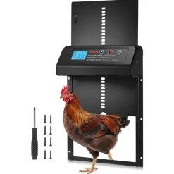 VEVOR Automatic Chicken Coop Door, Battery Powered Chicken Coop Door with Timer & Manual Setting, Anti-Pinch Security, Durable Aluminum Alloy, Chick Run Gate Opener with Waterproof Sealing, Orange