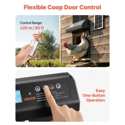 VEVOR Automatic Chicken Coop Door, Solar & Battery Powered Chicken Door with LCD Display, Remote Control, Light Sensor & Timer, Anti-Pinch Security, Aluminum Alloy Chick Run Gate Opener, Black