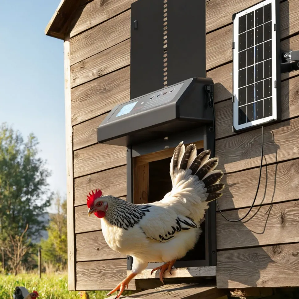 VEVOR Automatic Chicken Coop Door, Solar & Battery Powered Chicken Door with LCD Display, Remote Control, Light Sensor & Timer, Anti-Pinch Security, Aluminum Alloy Chick Run Gate Opener, Black