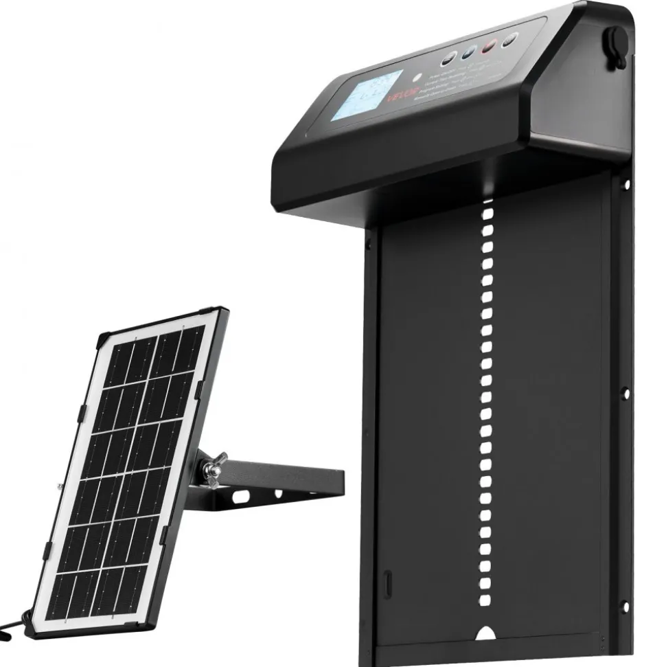 VEVOR Automatic Chicken Coop Door, Solar & Battery Powered Chicken Door with LCD Display, Remote Control, Light Sensor & Timer, Anti-Pinch Security, Aluminum Alloy Chick Run Gate Opener, Black