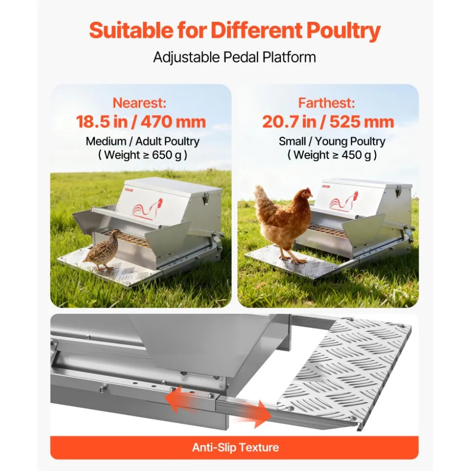 VEVOR Automatic Chicken Feeder, 25 lbs Capacity, Rainproof Treadle Poultry Feeder with Lockable Lid, No Waste, Galvanized Steel Construction, Outdoor Use, for Chicken, Bantams, Poultry, Pheasants