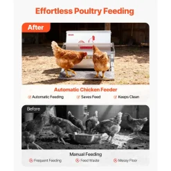 VEVOR Automatic Chicken Feeder, 25 lbs Capacity, Rainproof Treadle Poultry Feeder with Lockable Lid, No Waste, Galvanized Steel Construction, Outdoor Use, for Chicken, Bantams, Poultry, Pheasants