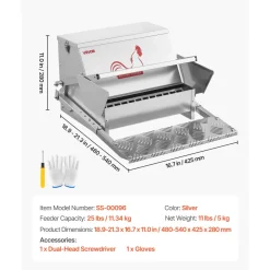VEVOR Automatic Chicken Feeder, 25 lbs Capacity, Rainproof Treadle Poultry Feeder with Lockable Lid, No Waste, Galvanized Steel Construction, Outdoor Use, for Chicken, Bantams, Poultry, Pheasants