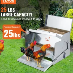 VEVOR Automatic Chicken Feeder, 25 lbs Capacity Feeds 10 Chickens up to 11 Days, Galvanized Steel Poultry Feeder