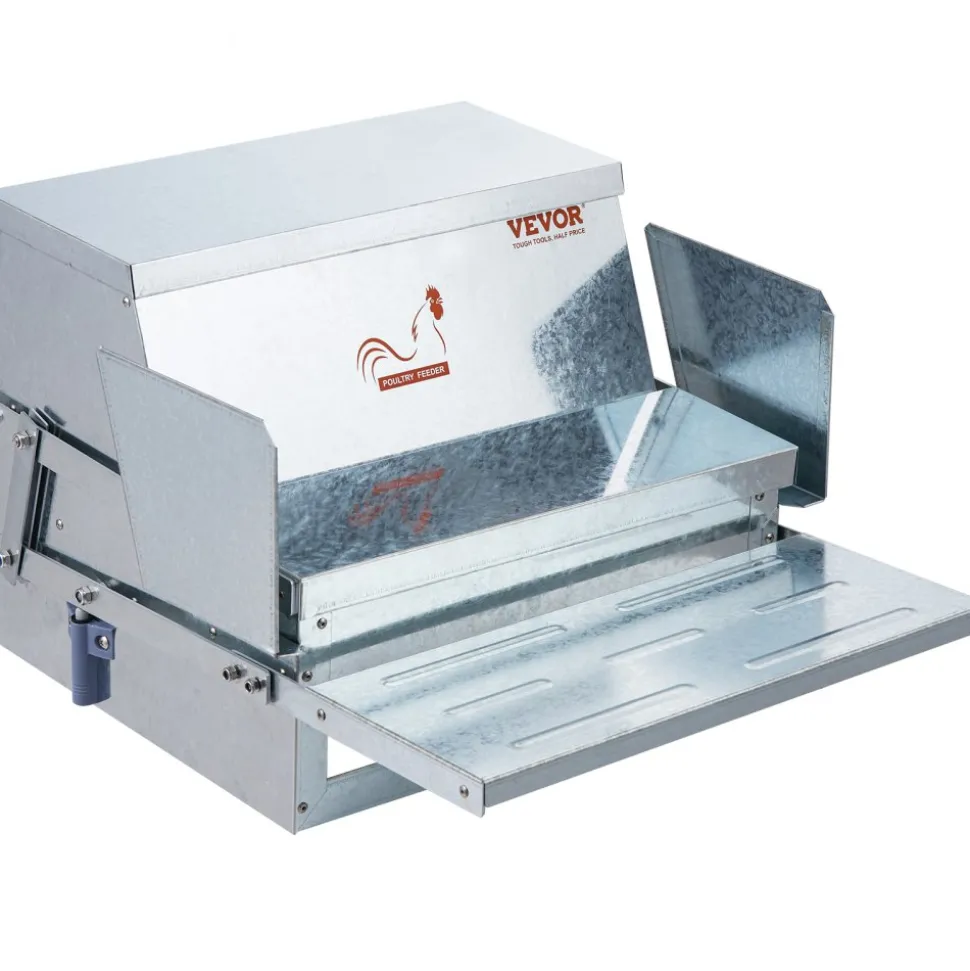 VEVOR Automatic Chicken Feeder, 25 lbs Capacity Feeds 10 Chickens up to 11 Days, Galvanized Steel Poultry Feeder