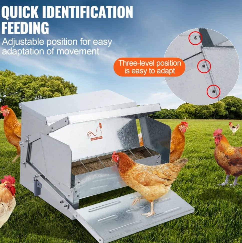 VEVOR Automatic Chicken Feeder, 25 lbs Capacity Feeds 10 Chickens up to 11 Days, Galvanized Steel Poultry Feeder