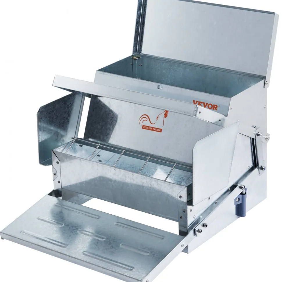 VEVOR Automatic Chicken Feeder, 25 lbs Capacity Feeds 10 Chickens up to 11 Days, Galvanized Steel Poultry Feeder