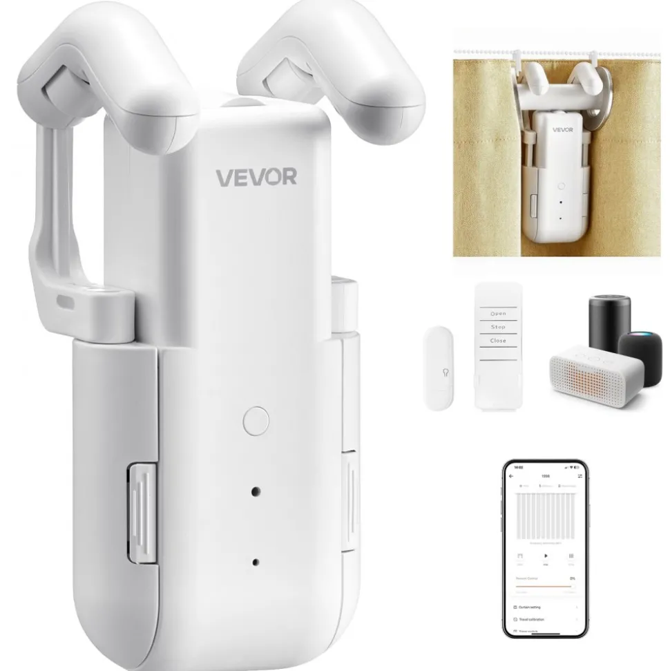 VEVOR Automatic Curtain Opener, APP and Remote Control, Hub Included, Electric Smart Curtain Opener Compatible with Alexa and Google Home, Timed Opening and Closing, Silent Mode, for Roman Rods