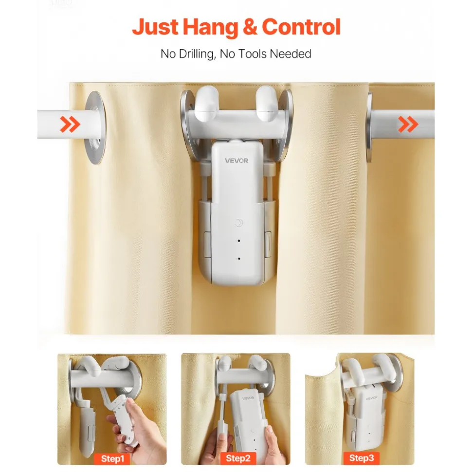 VEVOR Automatic Curtain Opener, APP and Remote Control, Hub Included, Electric Smart Curtain Opener Compatible with Alexa and Google Home, Timed Opening and Closing, Silent Mode, for Roman Rods
