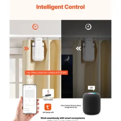 VEVOR Automatic Curtain Opener, 2 Pack, APP and Remote Control, Hub Included, Electric Smart Curtain Opener Compatible with Alexa and Google Home, Timed Opening and Closing, for Roman Rods, U/I Rails