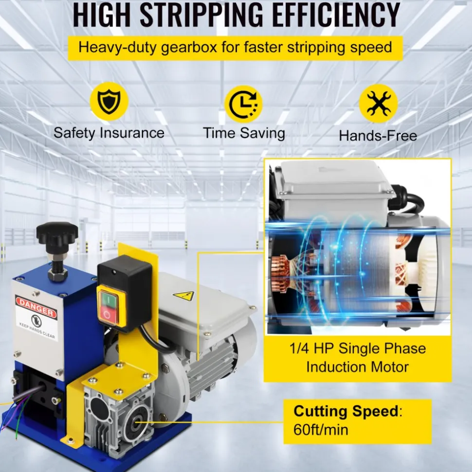 VEVOR Automatic Electric Wire Stripping Machine 0.05"-0.98",Portable Dark Blue Wire Stripper, Wire Stripping Machine Tool for Scrap Copper Recycling (Dark Blue)