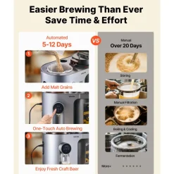 VEVOR Automatic Home Beer Brewer, 1500W Electric Beer Brewing Machine, 3.43 Gal All-in-One Home Brewer with Mash Boil Device, 304 Stainless Steel Internal Tank, Auto Temperature & Pressure Control