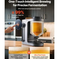 VEVOR Automatic Home Beer Brewer, 1500W Electric Beer Brewing Machine, 3.43 Gal All-in-One Home Brewer with Mash Boil Device, 304 Stainless Steel Internal Tank, Auto Temperature & Pressure Control
