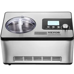 VEVOR Automatic Ice Cream Maker with Built-in Compressor, 2 Quart No Pre-freezing Fruit Yogurt Machine, Stainless Steel Electric Sorbet Maker, 3 Modes Gelato Maker with LCD Display & Timer, Silver