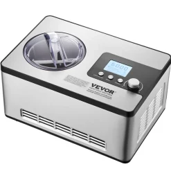 VEVOR Automatic Ice Cream Maker with Built-in Compressor, 2 Quart No Pre-freezing Fruit Yogurt Machine, Stainless Steel Electric Sorbet Maker, 3 Modes Gelato Maker with LCD Display & Timer, Silver