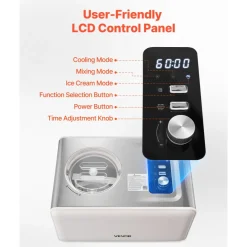 VEVOR Automatic Ice Cream Maker with Built-in Compressor, 2 Quart No Pre-freezing Gelato Maker, Electric Sorbet-Maker, 3 Modes Compressor Ice Cream Machine for Home Kitchen