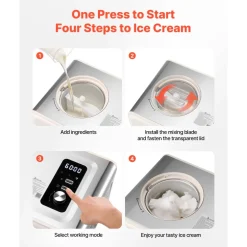 VEVOR Automatic Ice Cream Maker with Built-in Compressor, 2 Quart No Pre-freezing Gelato Maker, Electric Sorbet-Maker, 3 Modes Compressor Ice Cream Machine for Home Kitchen