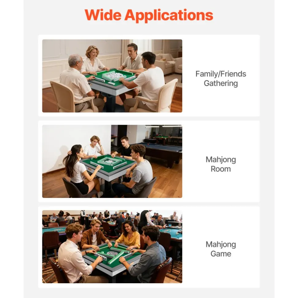 VEVOR Automatic Mahjong Table with Wheels, 2 Sets of 42 mm Tiles (152 Pcs), Roller Coaster Style Mahjong-Table, Foldable and Automatic Shuffler, for Home, Outdoor Leisure & Gifts for Mahjong Players
