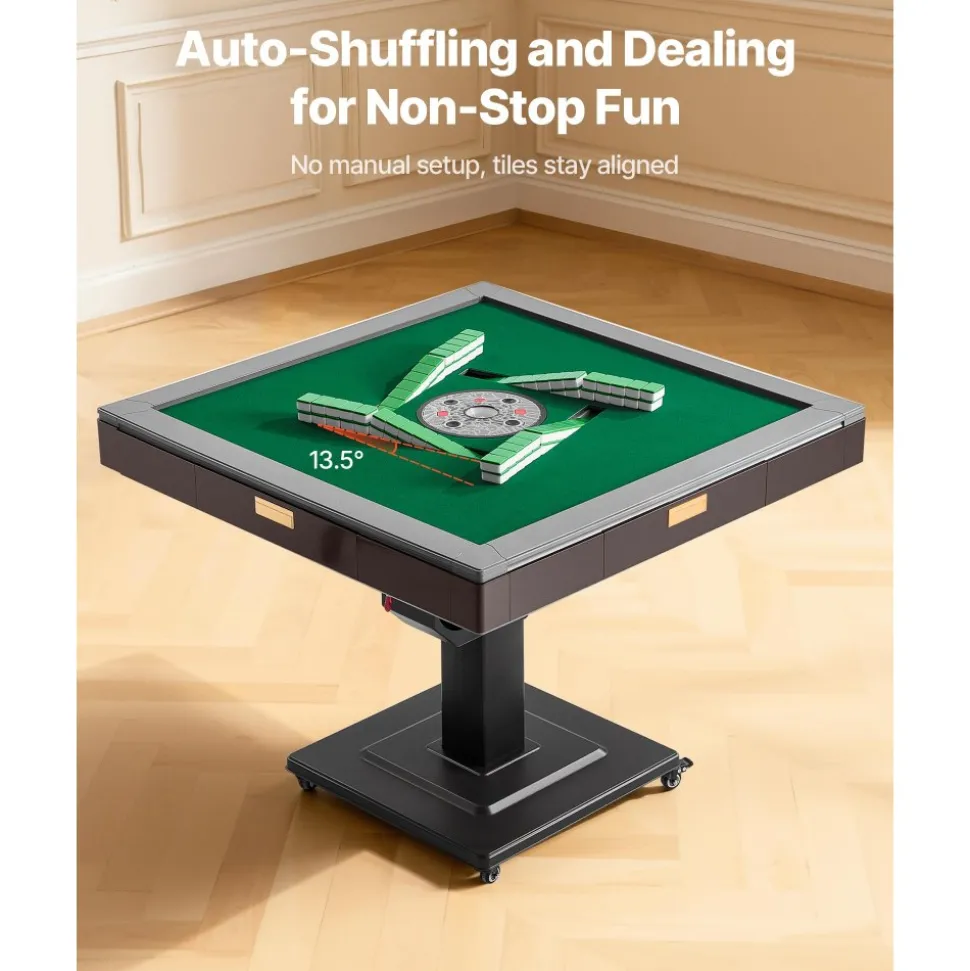 VEVOR Automatic Mahjong Table with Wheels, 2 Sets of 40 mm Tiles (164 Pcs), Roller Coaster Style Mahjong-Table, Foldable and Automatic Shuffler, for Home, Outdoor Leisure & Gifts for Mahjong Players