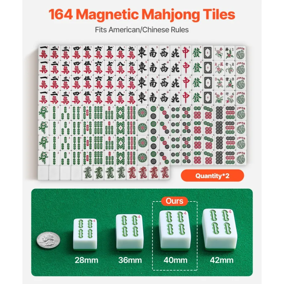 VEVOR Automatic Mahjong Table with Wheels, 2 Sets of 40 mm Tiles (164 Pcs), Roller Coaster Style Mahjong-Table, Foldable and Automatic Shuffler, for Home, Outdoor Leisure & Gifts for Mahjong Players