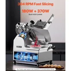 VEVOR Automatic Meat Slicer, 180W + 370W Deli Slicer with a 12 inch Premium 65Mn Blade, 0-0.3 inch Adjustable Thickness, Electric Food Slicer Machine for Meat, Vegetables, Hard Bread, and Cheese