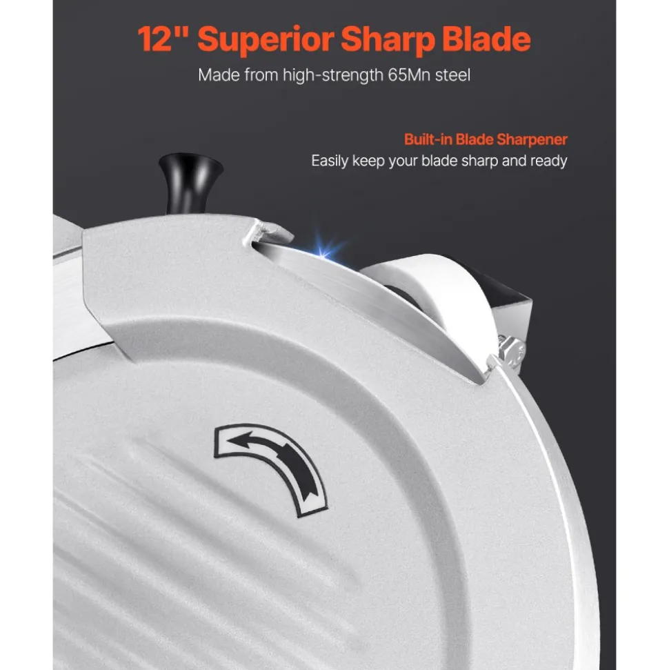 VEVOR Automatic Meat Slicer, 180W + 370W Deli Slicer with a 12 inch Premium 65Mn Blade, 0-0.3 inch Adjustable Thickness, Electric Food Slicer Machine for Meat, Vegetables, Hard Bread, and Cheese