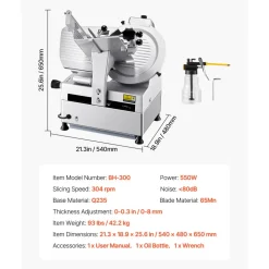 VEVOR Automatic Meat Slicer, 180W + 370W Deli Slicer with a 12 inch Premium 65Mn Blade, 0-0.3 inch Adjustable Thickness, Electric Food Slicer Machine for Meat, Vegetables, Hard Bread, and Cheese