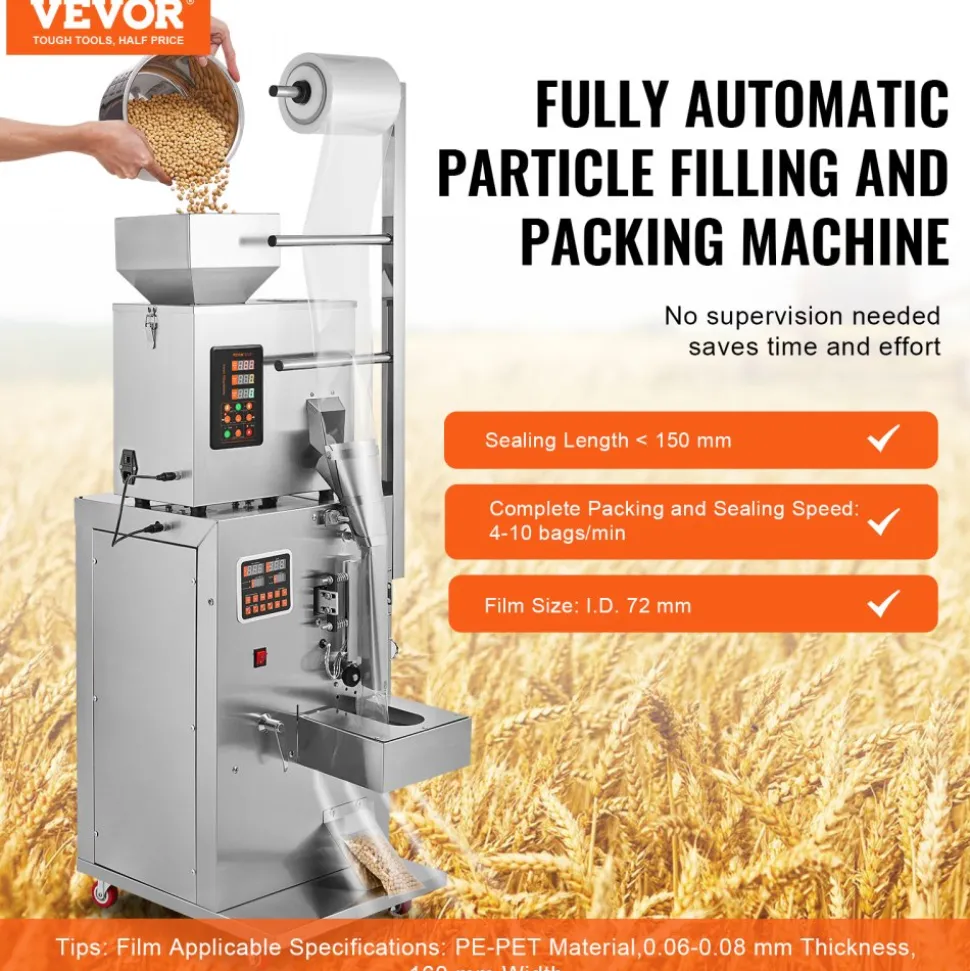 VEVOR Automatic Particle Packaging Machine, 0.002-0.22lbs/1-100g, Multi-Function Pouch Powder Sachet Weighting Filling Packing Machine, Powder Filler Machine for Tea Seeds Grains Flour Beans Glitter