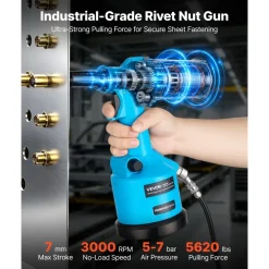 VEVOR Automatic Pneumatic Rivet Nut Gun Kit with 13PCS SAE & Metric Gun Heads, Industrial-Grade 5620LBS Pulling Force, Air Rivet Nut Tool for Automotive, Construction, Industrial Manufacturing