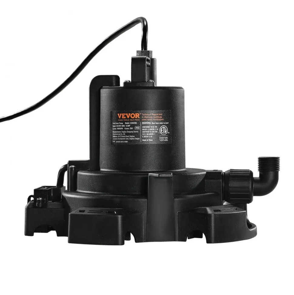 VEVOR Automatic Pool Cover Pump, 1/2 HP 1600 GPH, 120V Submersible Swimming Pool Cover Pump with 25 ft Power Cord, 25 ft Max Head Lift, Water Removal and Transfer Pump, for Pool Draining Hot Tubs