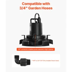 VEVOR Automatic Pool Cover Pump, 1/2 HP 1600 GPH, 120V Submersible Swimming Pool Cover Pump with 25 ft Power Cord, 25 ft Max Head Lift, Water Removal and Transfer Pump, for Pool Draining Hot Tubs