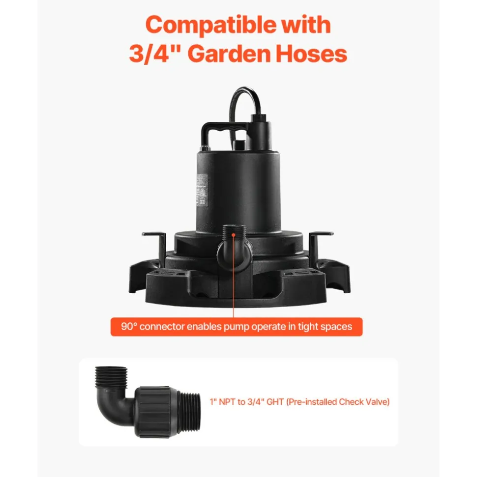 VEVOR Automatic Pool Cover Pump, 1/2 HP 1600 GPH, 120V Submersible Swimming Pool Cover Pump with 25 ft Power Cord, 25 ft Max Head Lift, Water Removal and Transfer Pump, for Pool Draining Hot Tubs