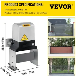 VEVOR Automatic Sliding Gate Opener 1400LBS with 2 Remote Controls, Gate Operator Hardware Kit for Security, Move Speed 43ft Per Min, Electric Rolling Driveway Slide Gate Motor