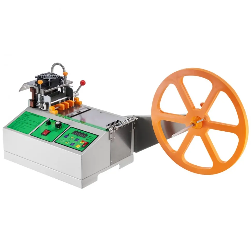 VEVOR Automatic Webbing Cutting Machine, Hot and Cold Ribbon Cutting Machine with Adjustable Temperature and LCD Display, Zipper Tapes Cutter for Nylon Webbing, Elastic Bands, Shoelaces