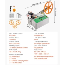VEVOR Automatic Webbing Cutting Machine, Hot and Cold Ribbon Cutting Machine with Adjustable Temperature and LCD Display, Zipper Tapes Cutter for Nylon Webbing, Elastic Bands, Shoelaces