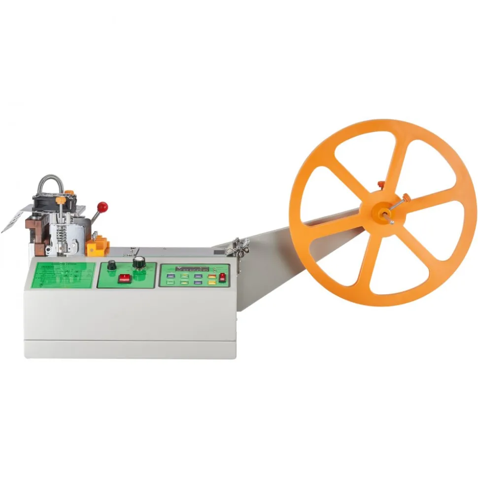 VEVOR Automatic Webbing Cutting Machine, Hot and Cold Ribbon Cutting Machine with Adjustable Temperature and LCD Display, Zipper Tapes Cutter for Nylon Webbing, Elastic Bands, Shoelaces