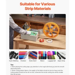 VEVOR Automatic Webbing Cutting Machine, Hot and Cold Ribbon Cutting Machine with Adjustable Temperature and LCD Display, Zipper Tapes Cutter for Nylon Webbing, Elastic Bands, Shoelaces