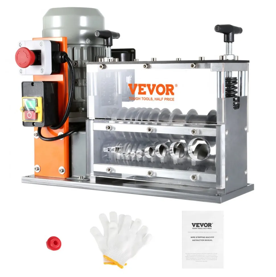 VEVOR Automatic Wire Stripping Machine, 0.06''-1.57'' Electric Motorized Cable Stripper, 750 W, 98 ft/min Wire Peeler with Visible Stripping Depth Reference, 10 Channels for Scrap Copper Recycling