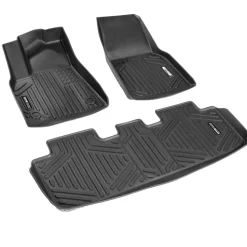 VEVOR Automotive Floor Mats, Fits for Tesla Model Y 2021-2024, 3 pcs Front and 2nd Row Liners, All Weather Custom Fit TPE Vehicle Floor Mats, Easy to Clean and Secure Floor Liners for SUV, Black