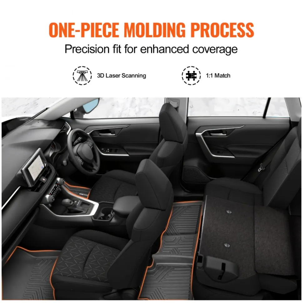 VEVOR Automotive Floor Mats, Fits for Toyota RAV4 (Not for Hybrid or Prime) 2019-2024, 3 pcs Front and 2nd Row Liners, All Weather Custom Fit TPE Vehicle Floor Mats, Easy to Clean for SUV, Black