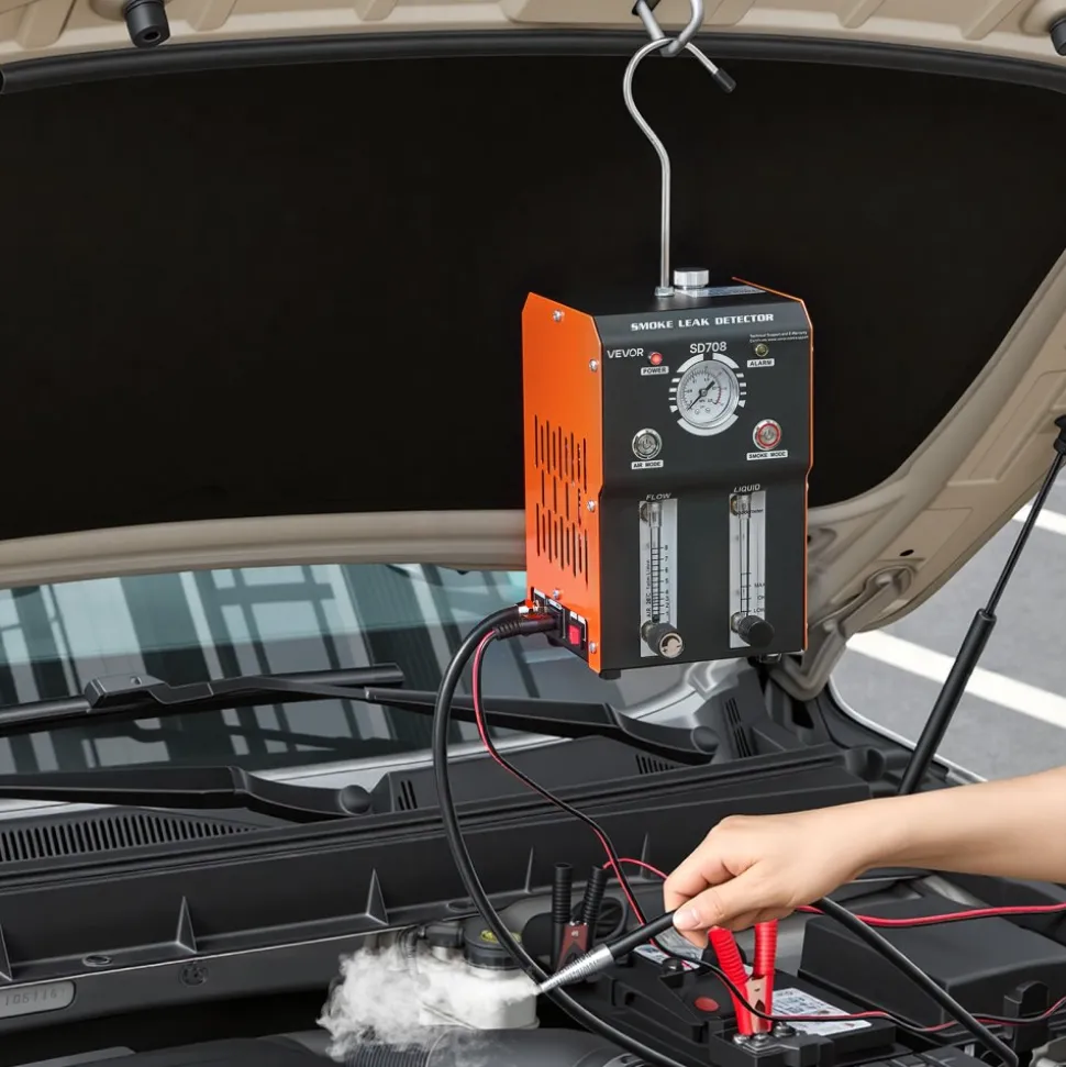 VEVOR Automotive Smoke Machine Leak Detector, DC 12V EVAP Vacuum Diagnostic Tester with Built-in Air Pump, Pressure Gauge, Flow Meter, Oil Level Gauge, 2-Mode for Cars, Motorcycles, Trucks, Boats, ATV