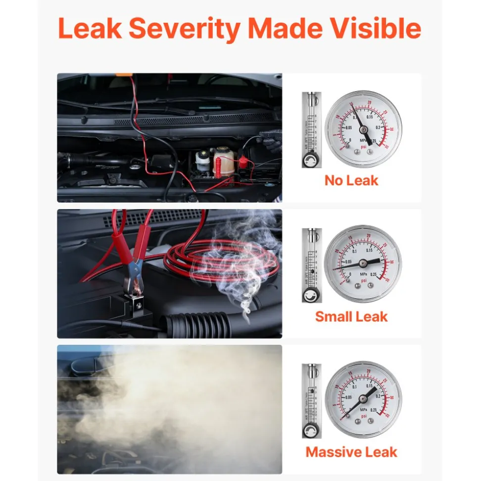 VEVOR Automotive Smoke Machine Leak Detector, DC 12V EVAP Vacuum Diagnostic Tester with Air Pump, Pressure Gauge, Flow Meter & Oil Level Gauge, Dual-Mode for Cars, Motorcycles, Trucks, Boats, ATVs