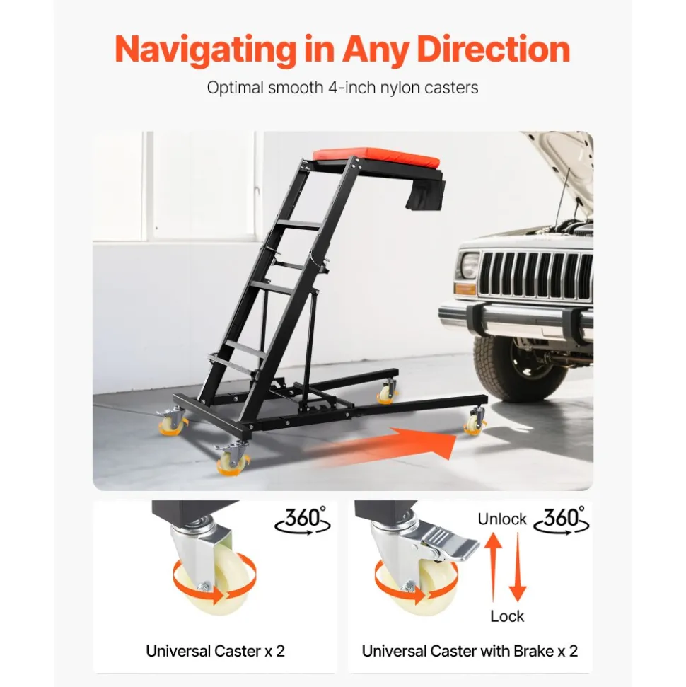 VEVOR Automotive Top Creeper, Engine Creeper 42.5"-64.8", 400 LBS Capacity High Top Creeper, 4 Swivel Caster Wheels, Padded Deck, Creeper for Home Garage, Workshop Repair Maintenance