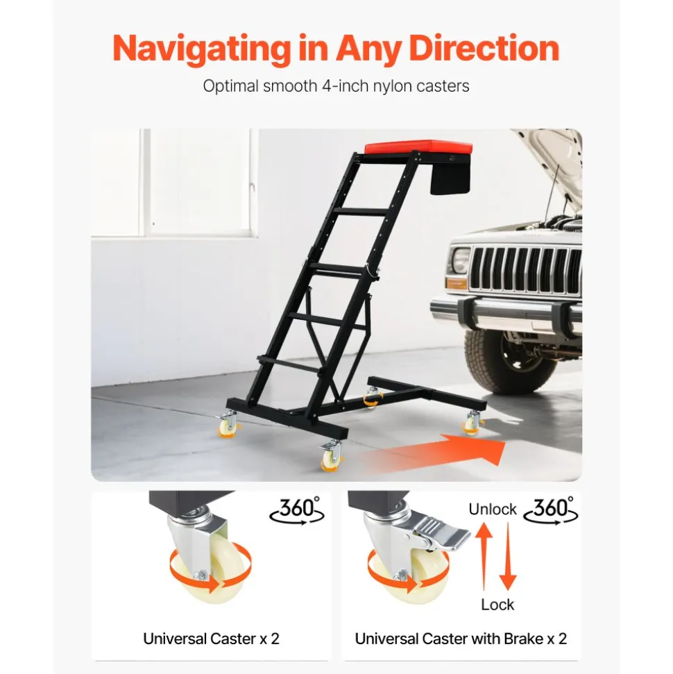 VEVOR Automotive Top Creeper, with Adjustable Height 49.6" to 75.6", 400 LBS Capacity High Creeper, 4 Swivel Caster Wheels, Heavy Duty Creeper for Auto Repair and Maintenance